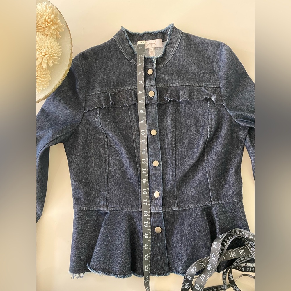 Scripted Women's Dark Blue Jean Jacket with Ruffle Details - Picture 4 of 14